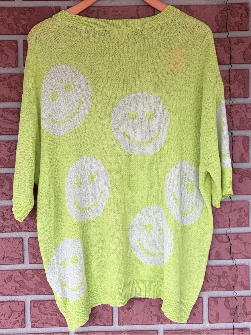 BiBi Lime Green Smiley Knit Crewneck Sweater - Picture 2 of 3